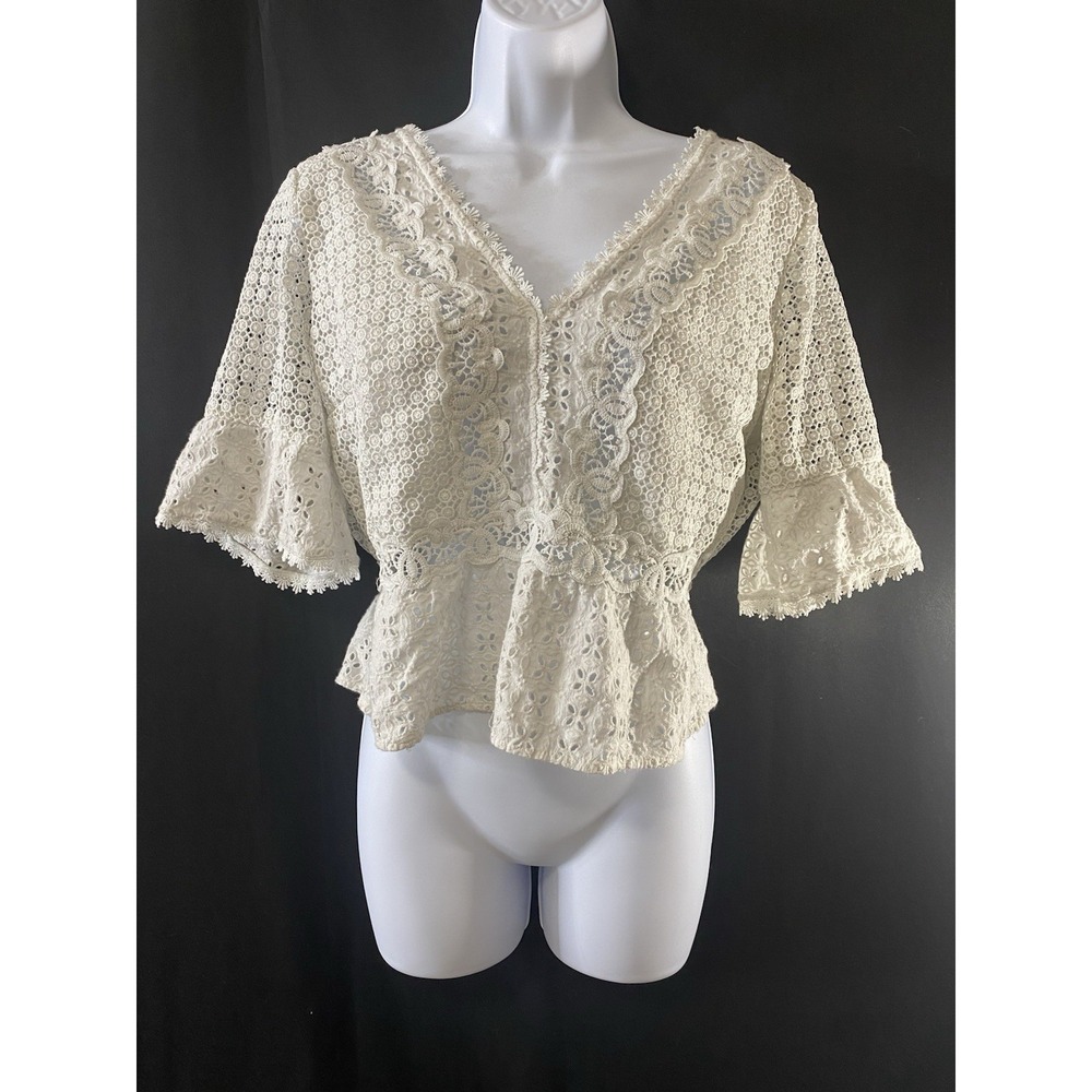 Abercrombie & Fitch Womens Milkmaid Shirt Size Large Eyelet Sheer Cottagecore